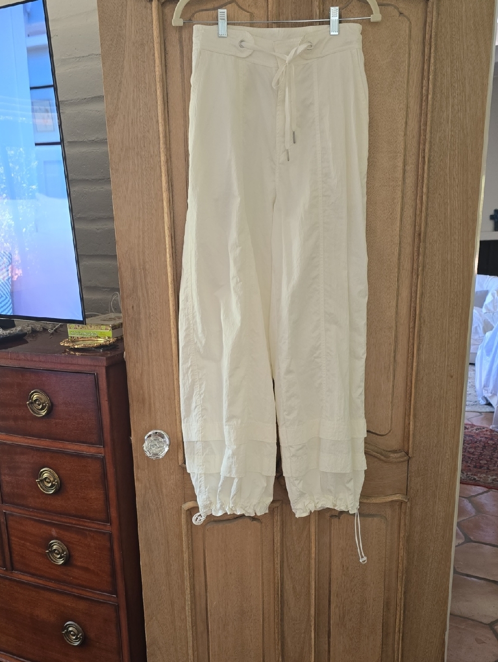 FP Movement Lightweight Cream Drawstring Wide-Leg Parachute Pants